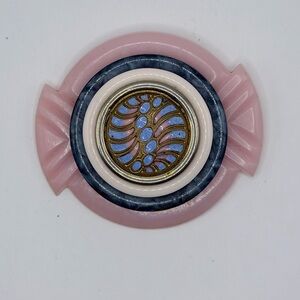 Vintage Art Deco Brooch Pink Carved Celluloid Enamel